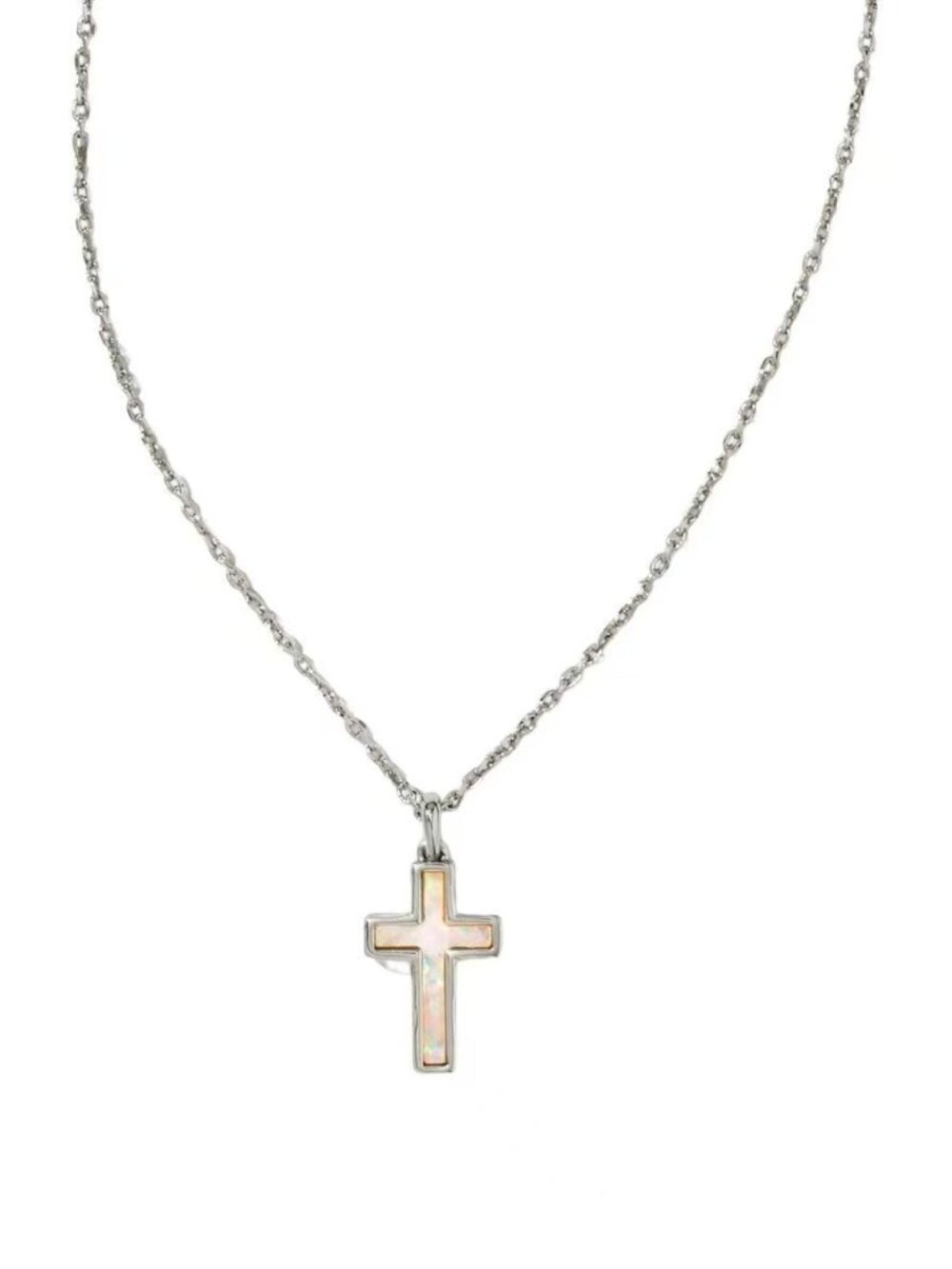 Kendra Scott Cross Silver Pendant Necklace in White Lab Grown Opal